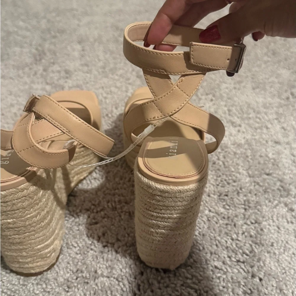 Gianni Bini Tan Wedge Leather Espadrilles with Ankle Straps - Picture 4 of 8